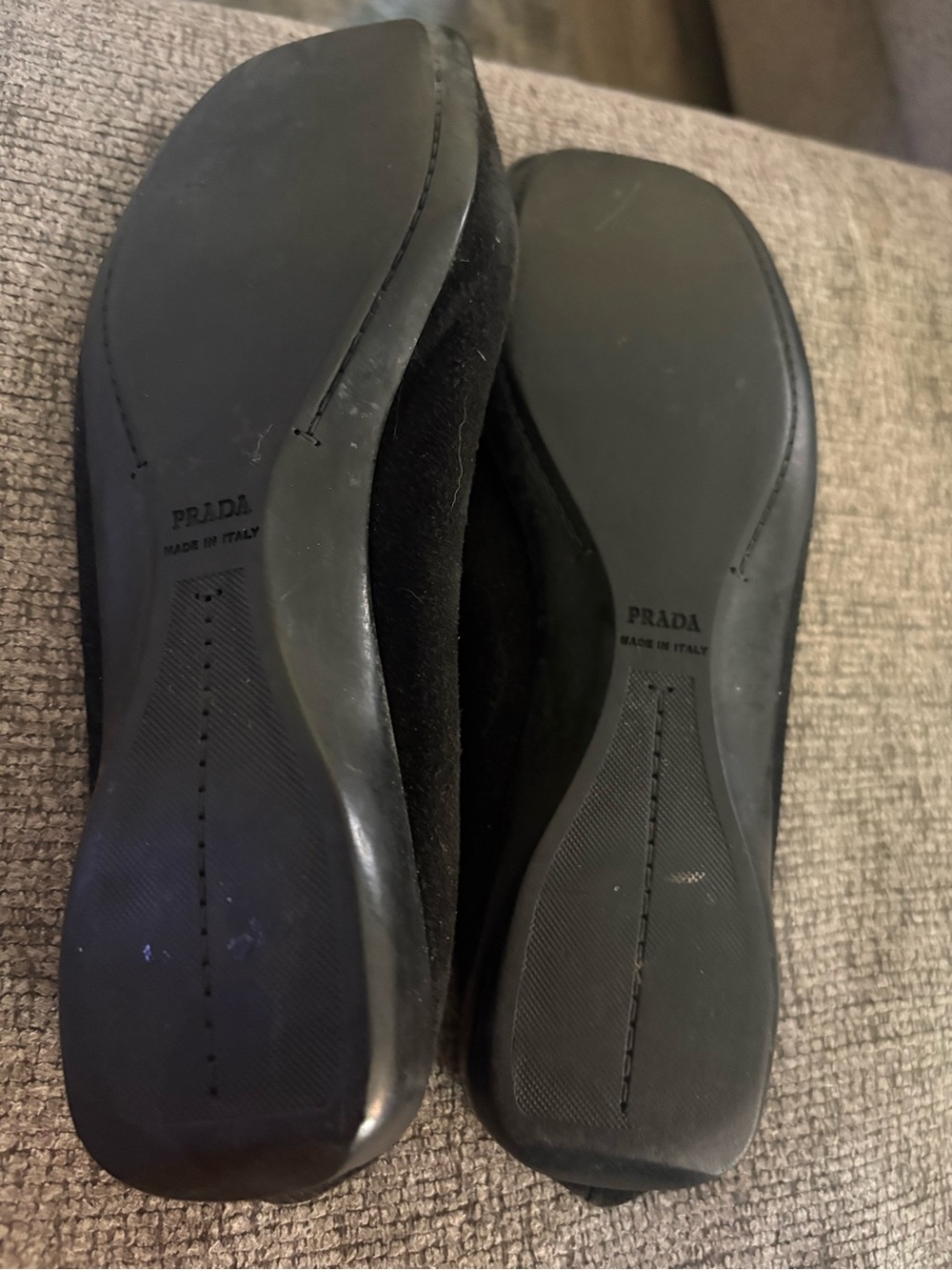 Prada Black Suede Bow Trim Ballet Flats - Picture 2 of 4